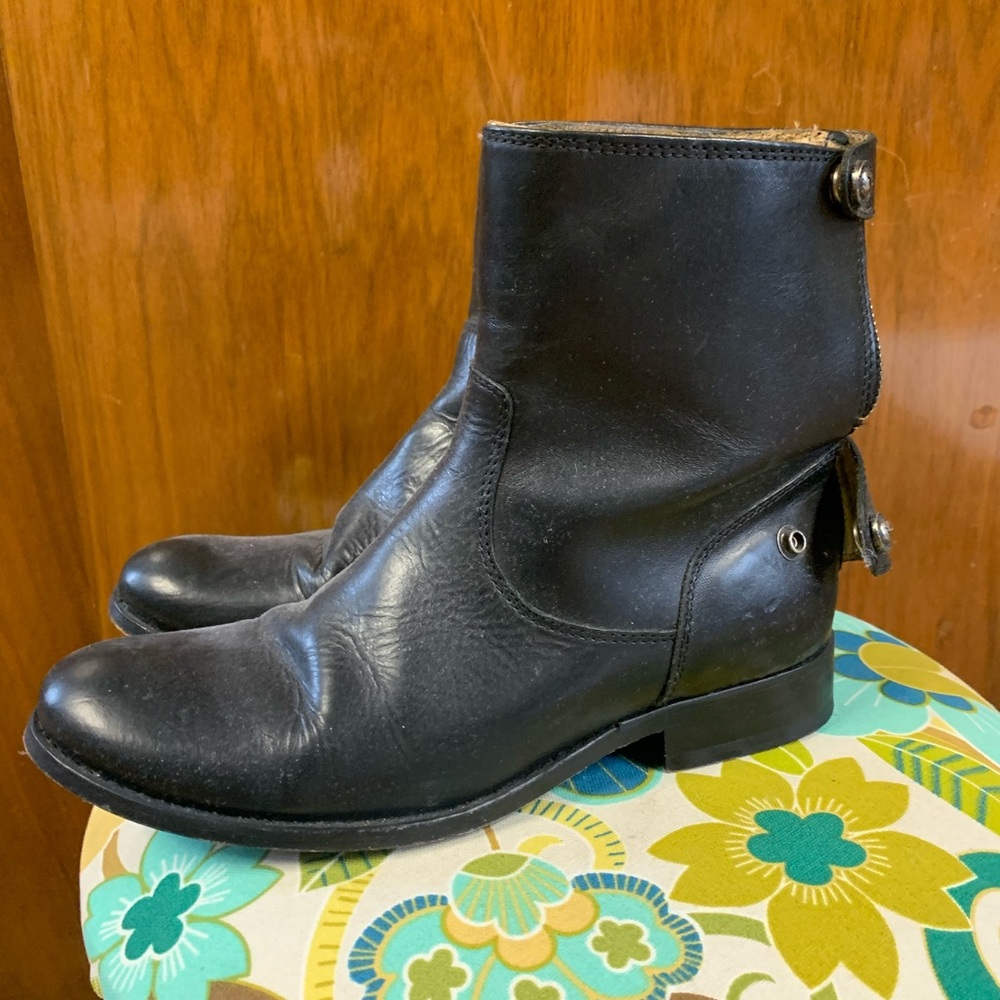 Frye Black Leather Ankle Boots
